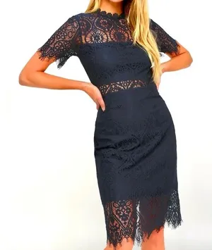 Lulus midi lace cocktail navy dress thumbnail 1