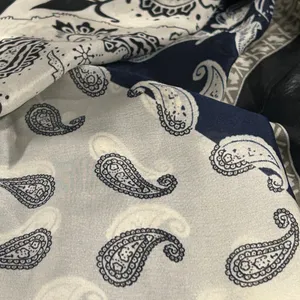 100 % silk Paisley Scarf in Navy & Cream thumbnail 7