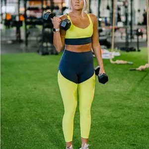 Zyia Active Leggings Womens 12 Neon Yellow Blue Parallel Luxe Hi-Rise 7/8 Yoga‎ thumbnail 2