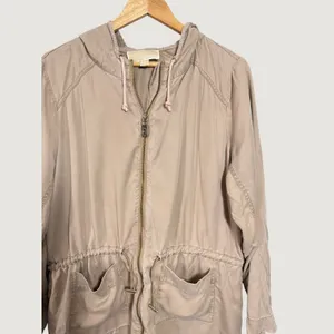 Michael Kors Womens Tan Lyocell Hooded‎ Anorak Jacket Drawstring Waist Large thumbnail 3