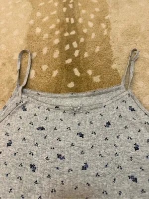 Aerie Pointelle Ribbed Floral Cami Tank Top Gray Blue Ditsy Print Lettuce Hem L thumbnail 5