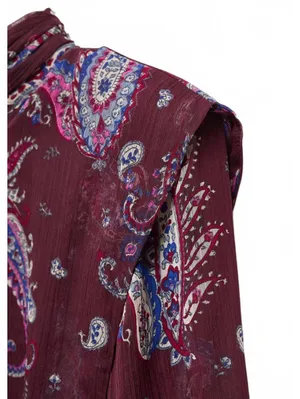 Mango Long Sleeve Flowy Paisley-Print Dress Midi Sandy Maroon NWT Size 2/XS thumbnail 5