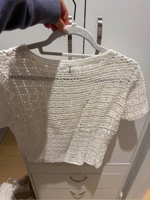 Topshop Cream Crochet Short-Sleeve Knit Crop Top thumbnail 5
