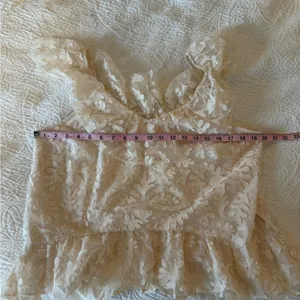Anthropologie Textured Off The Shoulder Lace Blouse Cream Large thumbnail 8