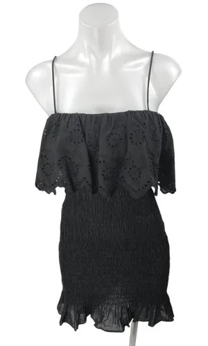 Zara Black Sleeveless Embroidered Smocked Cami Tank Mini Bodycon Dress Size M thumbnail 1