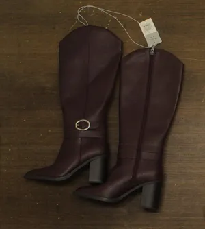 A New Day Rhonda Under-Knee Block Heel Boots 94637582 Burgundy Red 7M thumbnail 1