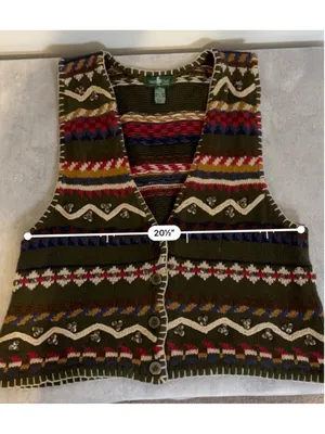 VTG Hunt Club Green Multi-color Fair Isle Knit Vest 18W thumbnail 5