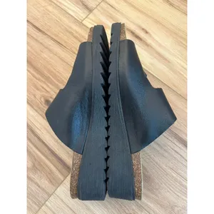 DNA Footwear Black Leather Platform Buckle Slide Sandals Gold Buckles Size 38 thumbnail 7
