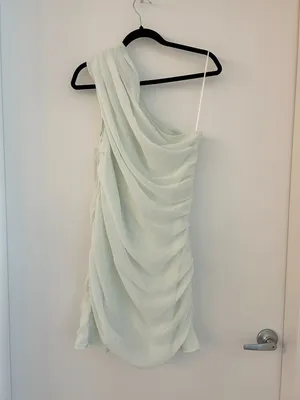 Abercrombie & Fitch One-Shoulder Chiffon Mini Dress Light Mint Green M Tall NWT thumbnail 11