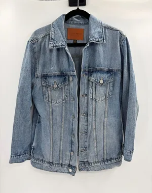 Lucky Brand Women's Boyfriend Trucker Denim Jeans Jacket Distressed Blue small thumbnail 1