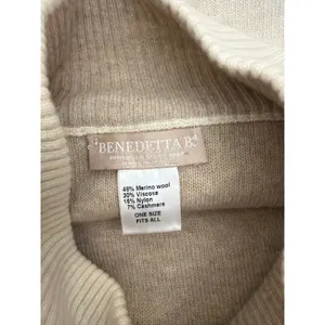 Benedetta B. Cream Tan Wool Cashmere Blend Poncho Sweater One Size thumbnail 4