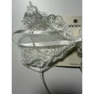 Francescas White Lace Bridal Hair Bow Clip with Faux Pearls and Satin Ribbon thumbnail 5