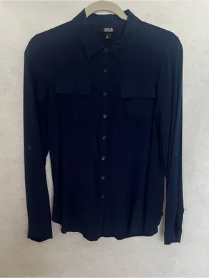 a.n.a Navy Long Sleeve Button-Up Top thumbnail 1