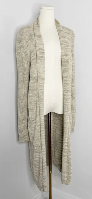 Anthropologie Long Open Front Duster Cardigan XL Beige Knit Pockets thumbnail 1