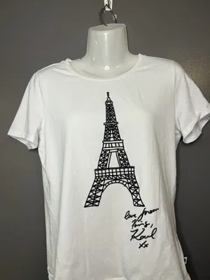 Karl Lagerfeld Paris Shirt Womens Small White Eiffel Tower Graphic Tee Top thumbnail 1