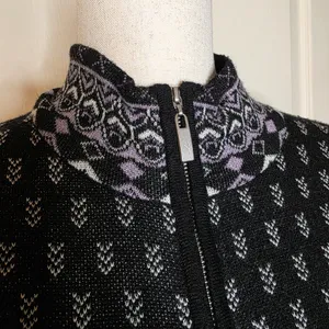 Neve Black & Purple Faire Isle Merino Blend Full Zip Mockneck Sweater thumbnail 3