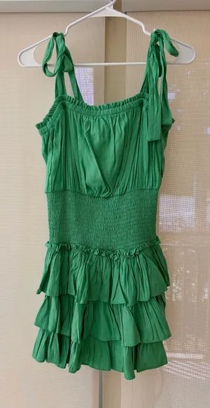 These Three Boutique Idem Ditto Green Tie Straps Tiered Ruffle Dress thumbnail 1