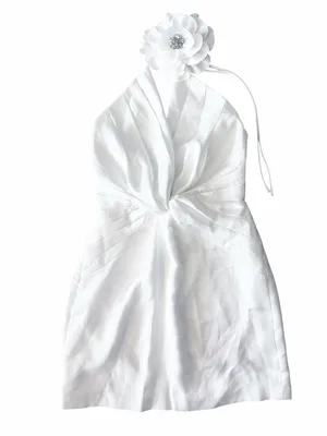 Ramy Brook Evie Pleated Twist-front Halter Neck Mini Dress in Ivory, Size 0, NWT thumbnail 6