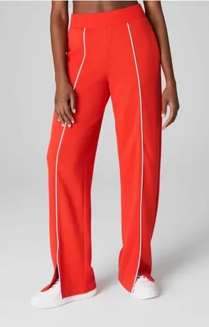 SPANX air essentials pique straight track pants in poppy size medium sporty work thumbnail 1