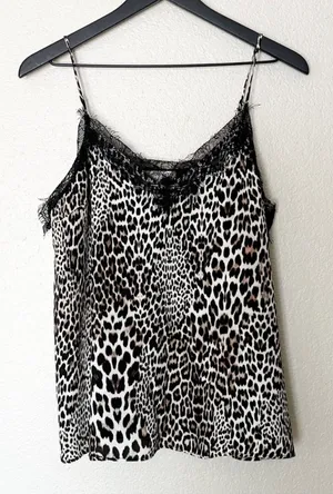 Lavender Brown Womens Lace Trim Tank Top Animal‎ Print Cami V Neck Size M thumbnail 1