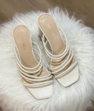 Nine West Women’s Girlie Square Toe Strappy Dress Sandals – White, Size 8 thumbnail 1