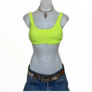 PilyQ Swim Bralette Neon Yellow Bikini Top MEDIUM Ring Sporty Modest $92 NEW thumbnail 3