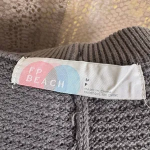 Free People Beach Hailee Gray waffle-Knit Cropped Wide Leg Pants Small thumbnail 3