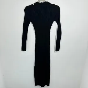 ASTR The Label Black Ribbed Knit‎ Deep V Neck Plunge Midi Dress Size S Bodycon thumbnail 8