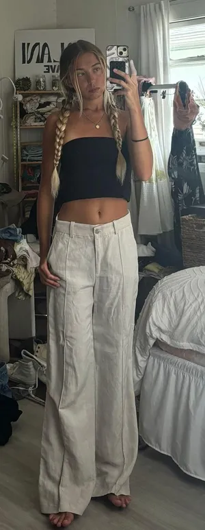 H&M Beige Linen Zip Up Pants thumbnail 1