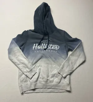 Y2K Hollister Blue White Gradient Ombre Pullover Hoodie Size M thumbnail 1