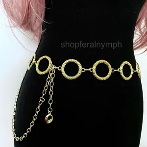 Gold Y2K Textured Open Ring Waist Chain Belt, Fits 28-46 Inches, X7GA1358 thumbnail 1