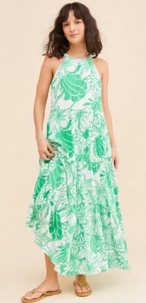 Lilly Pulitzer Beccalyn Halter Maxi Dress Medium or XS Green Tulips Floral Flowy thumbnail 1