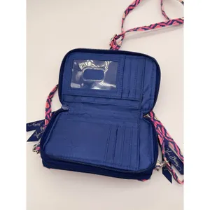 Vera Bradley Crossbody Wallet‎ Womens Small Pink Navy Blue Quilted Geometric Bag thumbnail 4