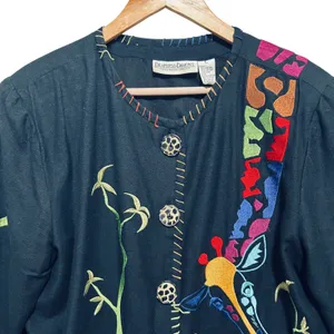 Drapers Damons Women Button Jacket L Black Giraffe Embroidered Statement Artwear thumbnail 3