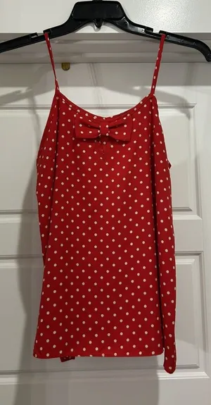 Red & White Polka Dot Spaghetti Strap Cami size Large Game Day Holiday Flirty thumbnail 1