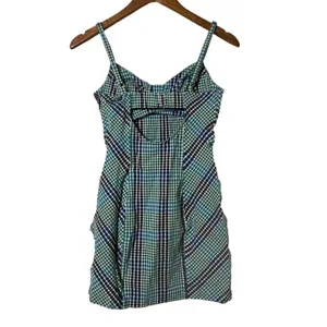 Urban Outfitters Gingham Spaghetti Strap Mini Dress Green Blue Size Small thumbnail 8