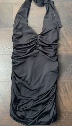 Ruched Black Halter Dress thumbnail 1