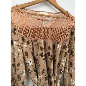 POL Floral Tunic Flowy Top Balloon Sleeves Rope Belt Large Crochet‎ Lace Boho thumbnail 2