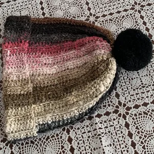 Handmade Hand Crocheted Ladies Hat Cap Beanie Black Brown Pink One Size Warm Winter Wear thumbnail 4