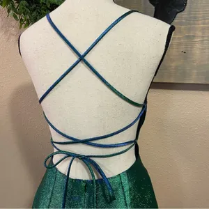 NWOT Lulus Impressive Confidence Shiny Green and Blue Lace-Up Mini Dress thumbnail 8
