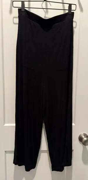 Free People Beach Pants Women's Small Black Cropped Pull On Ribbed Wide-Leg Knit thumbnail 1