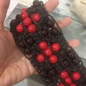Beaded leather crochet stretch snap belt Medium thumbnail 5