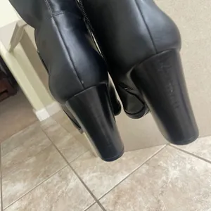 Marc Fisher mlanata LTD Black FAUX Leather Pointed Toe Block Heel Knee Boots 9M thumbnail 6