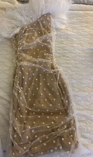 Dress Mezee Fluffy one shoulder nude polka dot dress thumbnail 1