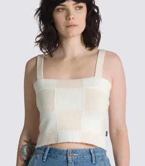 Vans Women's Cream Checkered Knit Tank Top M thumbnail 1