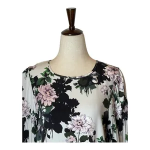 Club Monaco White Floral Print Puff Bell Sleeve Crew‎ Neck Blouse Size S thumbnail 3