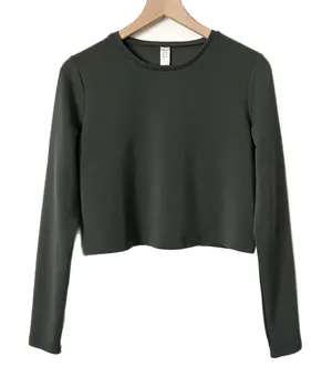 Spanx AirEssentials Long Sleeve Cropped Crew Green Gray Modal Blend Top Medium thumbnail 1