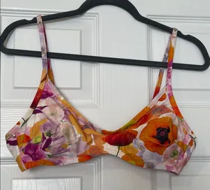 Floral Printed Scoop Bikini in Orange & Pink thumbnail 1