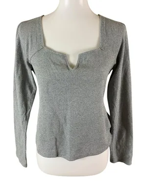 Pilcro Gray Waffle‎ Knit Long Sleeve Notch Neck Top M Casual Minimal thumbnail 1