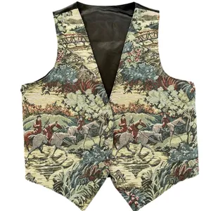 Vintage equine Vest tapestry Woven Country-side English cottagecore horse small thumbnail 1